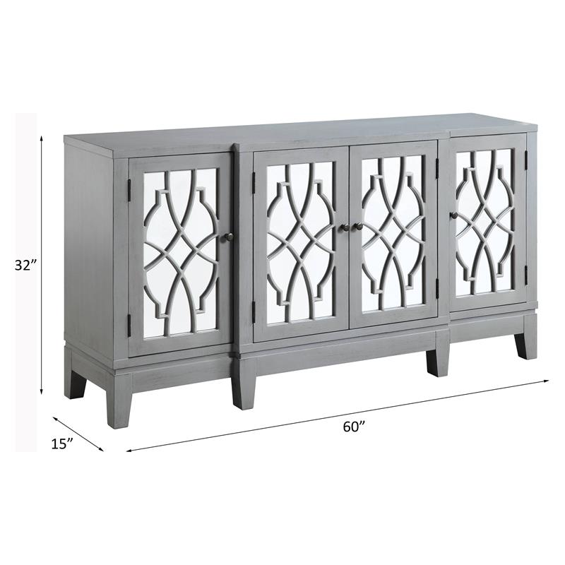 ACME Magdi Wooden Console Table with 4 Mirrored Doors in Antique Gray