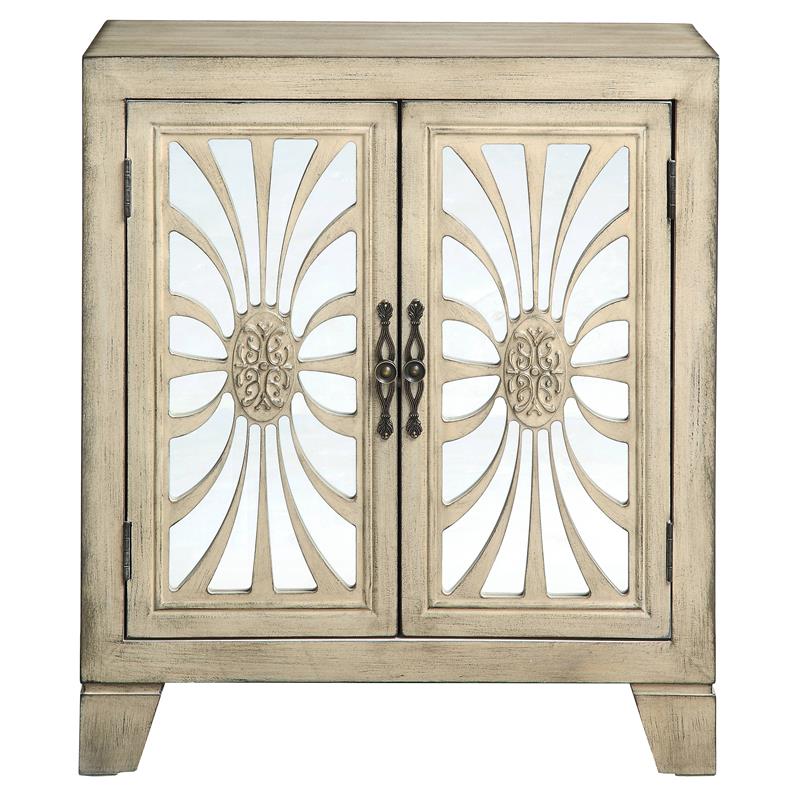 ACME Nalani Wooden Console Table with 2 Mirrored Doors in Antique White