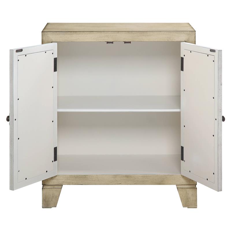 ACME Nalani Wooden Console Table with 2 Mirrored Doors in Antique White