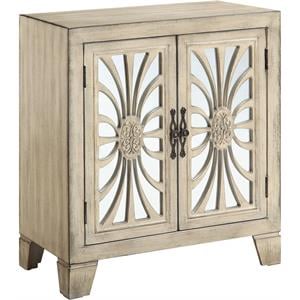 ACME Nalani Wooden Console Table with 2 Mirrored Doors in Antique White
