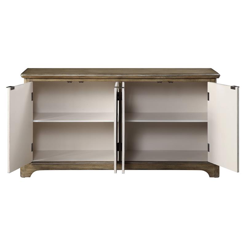 ACME Orana Wooden Engraved Leaf Design Console Table with 4 Doors in Oak