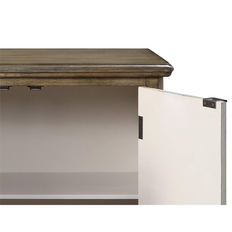 ACME Orana Wooden Engraved Leaf Design Console Table with 4 Doors in Oak