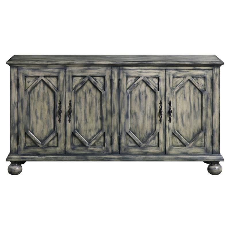 ACME Pavan 4 Doors Wooden Console Table with 2 Shelves Inside in Rustic Gray