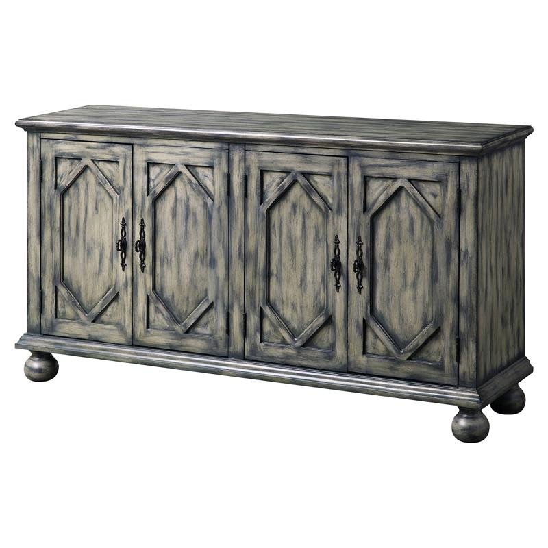 ACME Pavan 4 Doors Wooden Console Table with 2 Shelves Inside in Rustic Gray