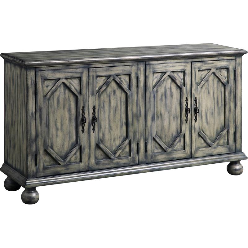 ACME Pavan 4 Doors Wooden Console Table with 2 Shelves Inside in Rustic Gray