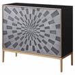ACME Quilla Wooden Console Table with Metal Legs in Gray and Brass
