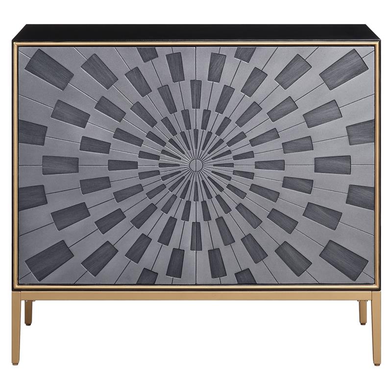 ACME Quilla Wooden Console Table with Metal Legs in Gray and Brass