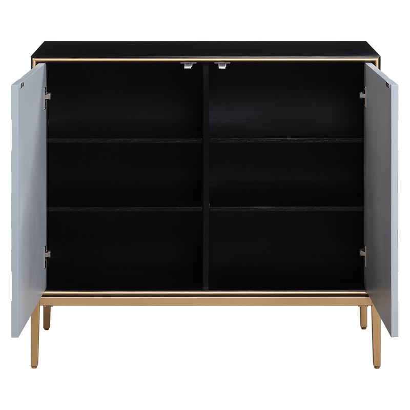 ACME Quilla Wooden Console Table with Metal Legs in Gray and Brass