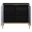 ACME Quilla Wooden Console Table with Metal Legs in Gray and Brass
