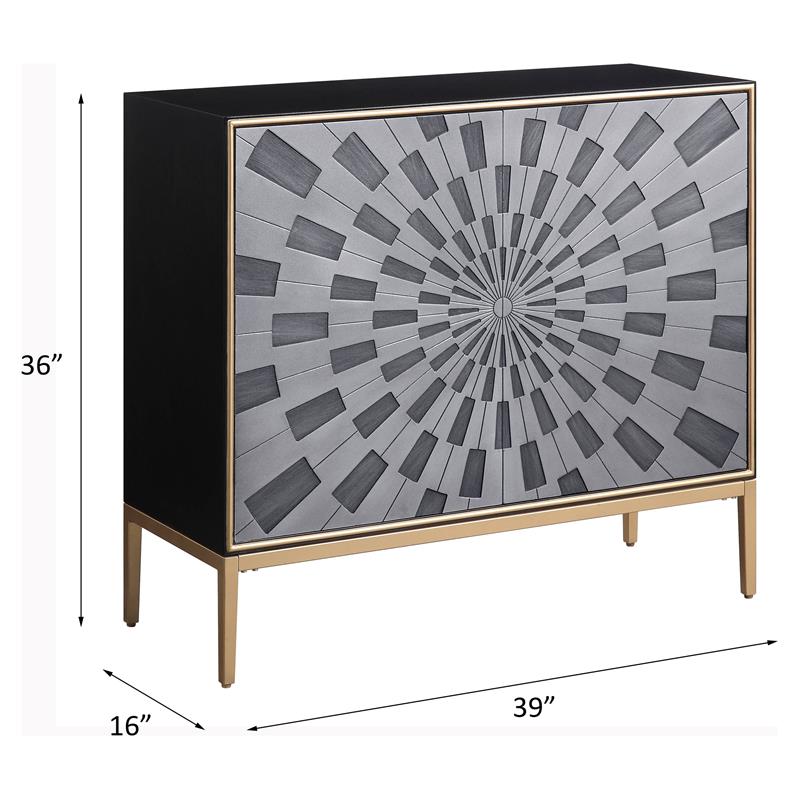 ACME Quilla Wooden Console Table with Metal Legs in Gray and Brass