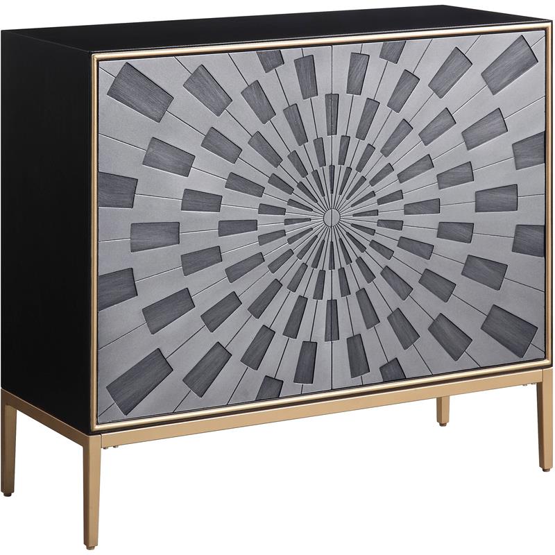 ACME Quilla Wooden Console Table with Metal Legs in Gray and Brass