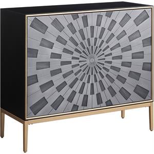 ACME Quilla Wooden Console Table with Metal Legs in Gray and Brass