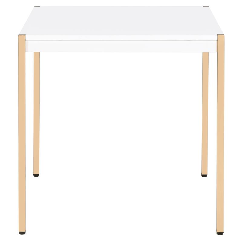 ACME Otrac Square Wooden Top End Table with Tube Legs in White and Gold