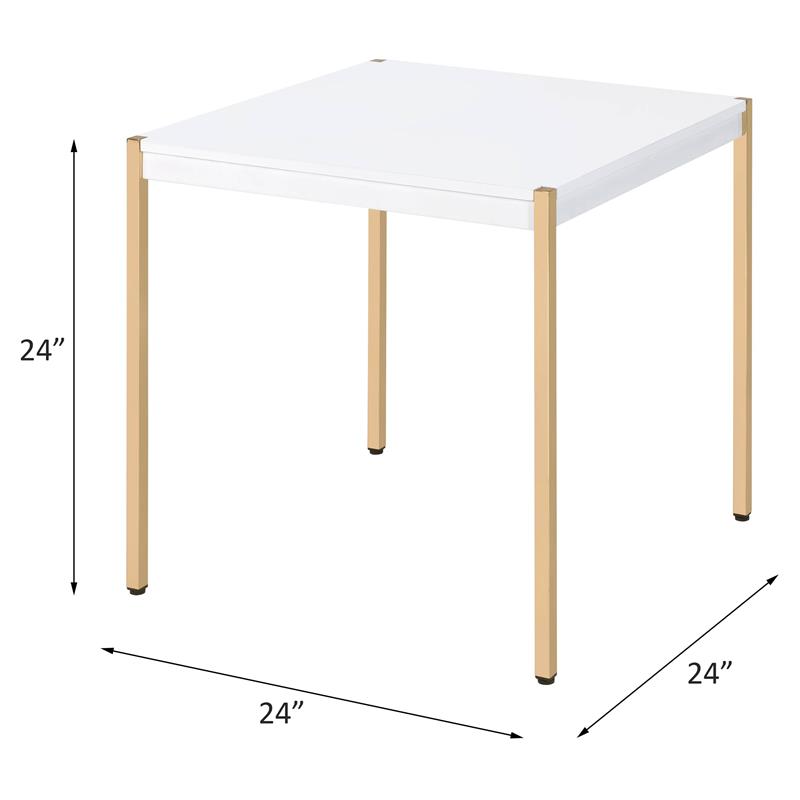 ACME Otrac Square Wooden Top End Table with Tube Legs in White and Gold