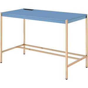 ACME Midriaks Wooden Top Writing Desk with USB Port in Navy Blue and Gold