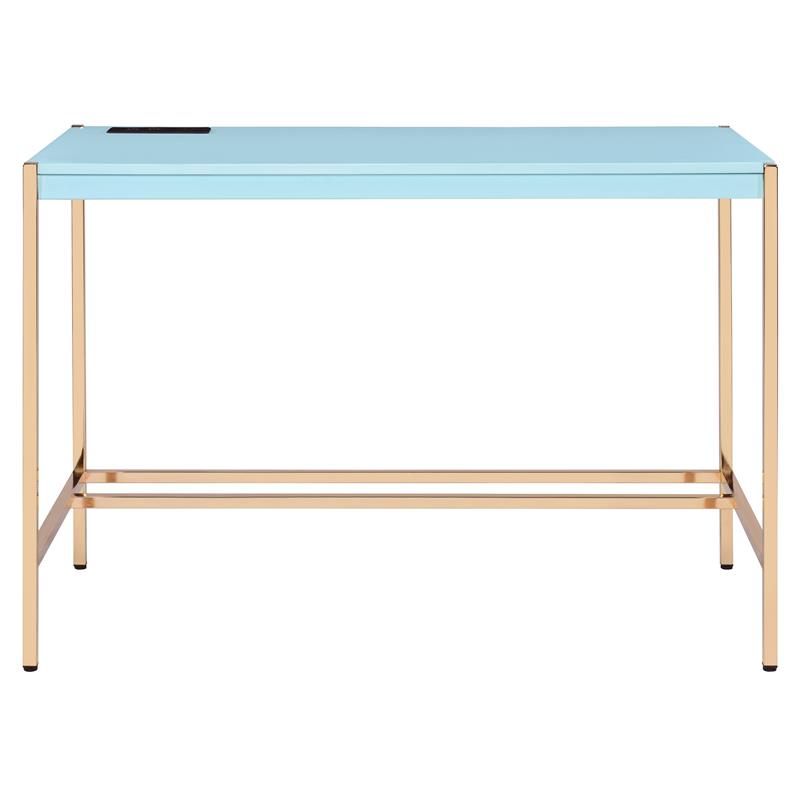 ACME Midriaks Wooden Top Writing Desk with USB Port in Baby Blue and Gold