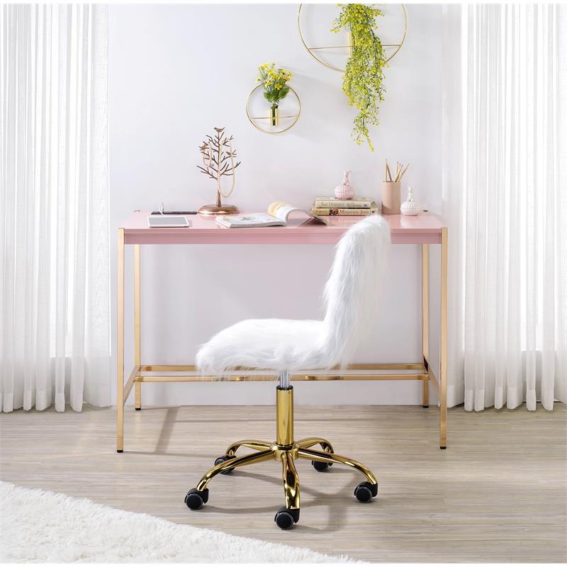 ACME Midriaks Wooden Top Writing Desk with USB Port in Pink and Gold