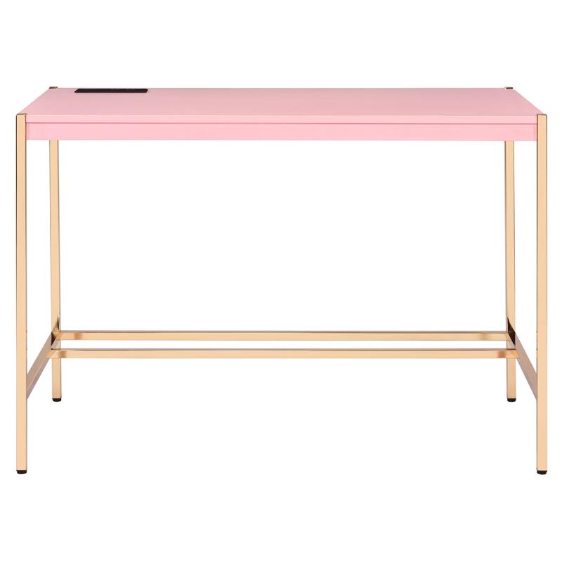 ACME Midriaks Wooden Top Writing Desk with USB Port in Pink and Gold
