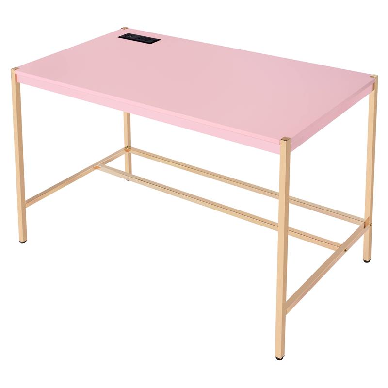 ACME Midriaks Wooden Top Writing Desk with USB Port in Pink and Gold