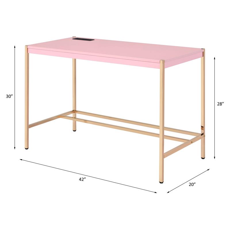 ACME Midriaks Wooden Top Writing Desk with USB Port in Pink and Gold