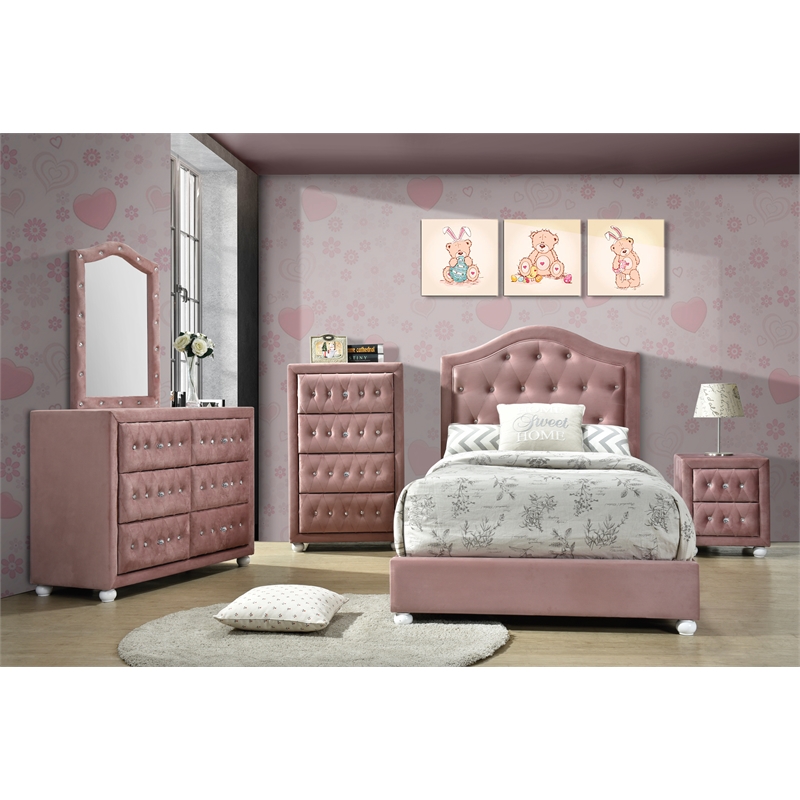 ACME Reggie Twin Bed in Pink Fabric