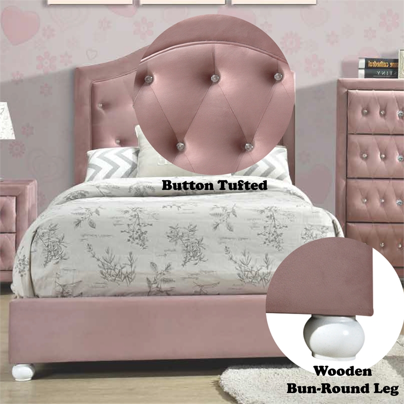 ACME Reggie Twin Bed in Pink Fabric