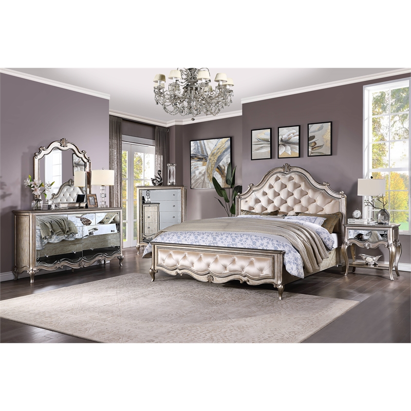 ACME Esteban Wooden Mirror with Arched Top in Silver