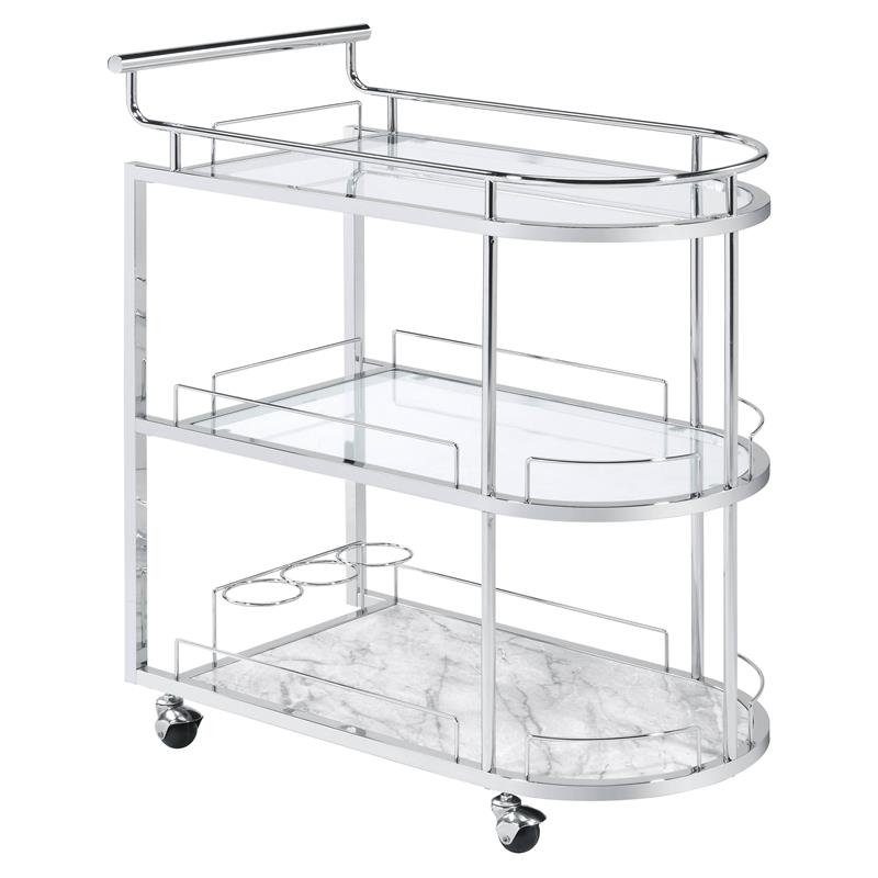 ACME Inyo Metal Frame Serving Cart with Shelf in Clear and Chrome
