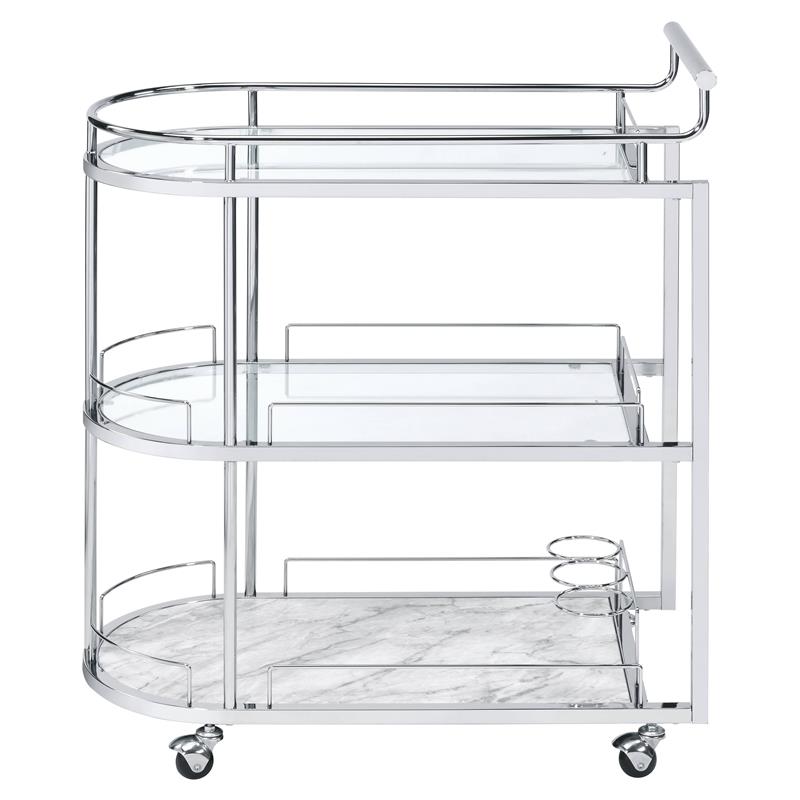 ACME Inyo Metal Frame Serving Cart with Shelf in Clear and Chrome
