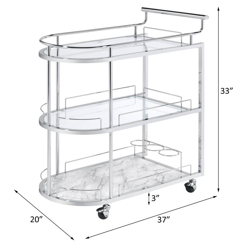 ACME Inyo Metal Frame Serving Cart with Shelf in Clear and Chrome