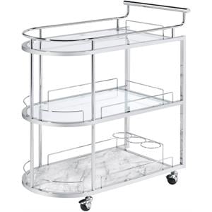 ACME Inyo Metal Frame Serving Cart with Shelf in Clear and Chrome