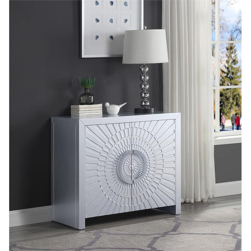 ACME Cicero Wooden Rectangular Console Table with 2 Doors in Platinum