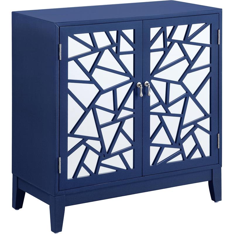 ACME Einstein Wooden Rectangular Console Table with 2 Mirrored Doors in Blue