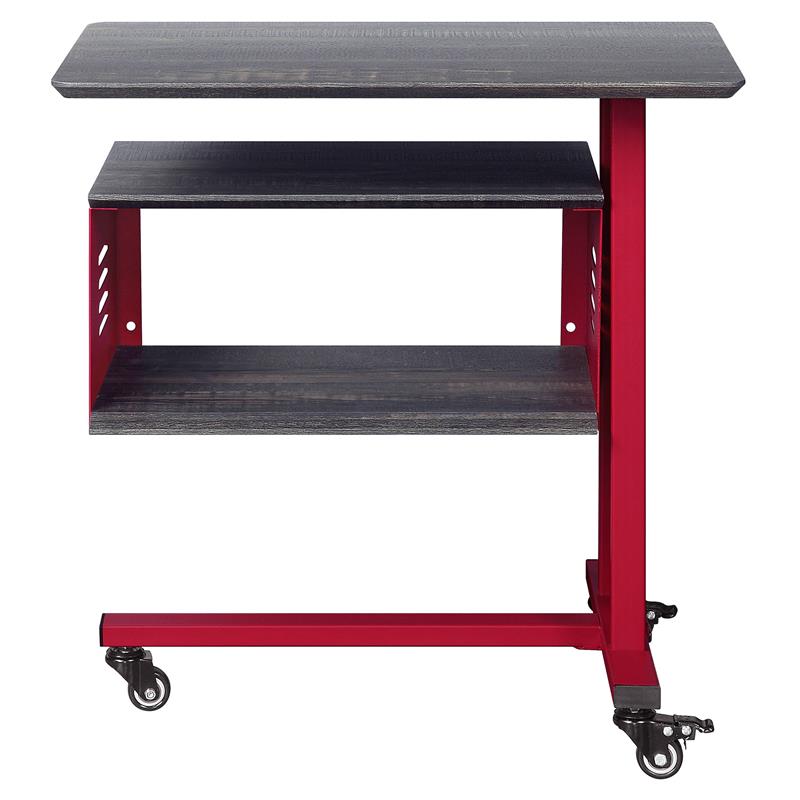 ACME Cargo Metal Base Accent Table with Wall Shelf and Caster Wheels in Red