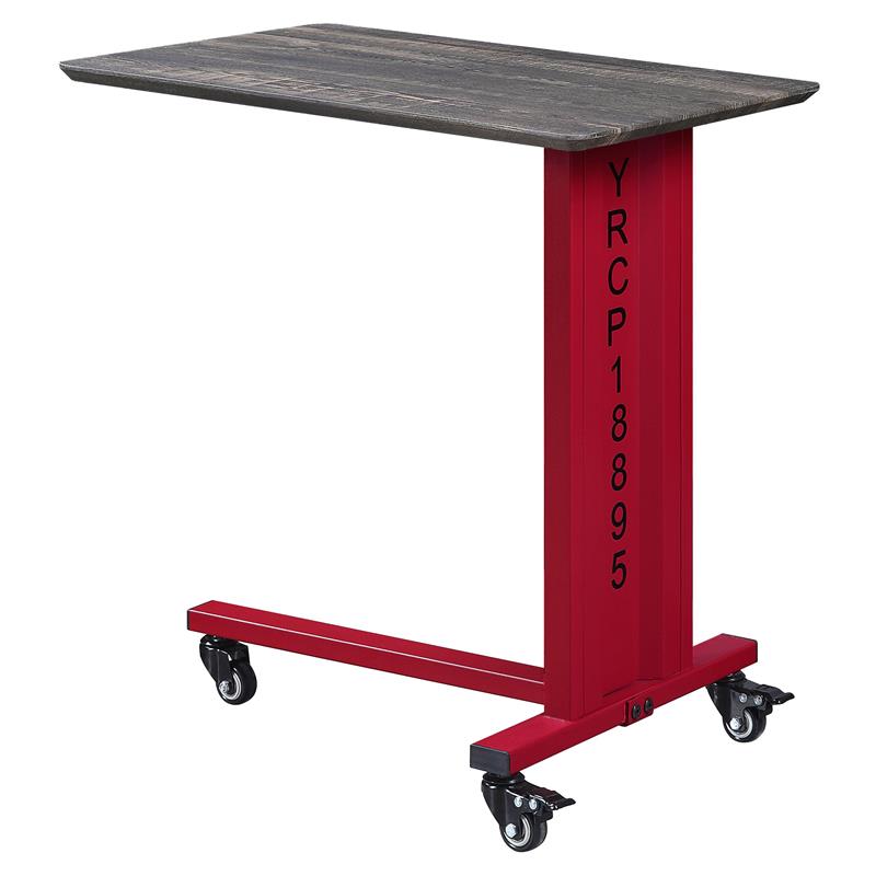 ACME Cargo Metal Base Accent Table with Wall Shelf and Caster Wheels in Red