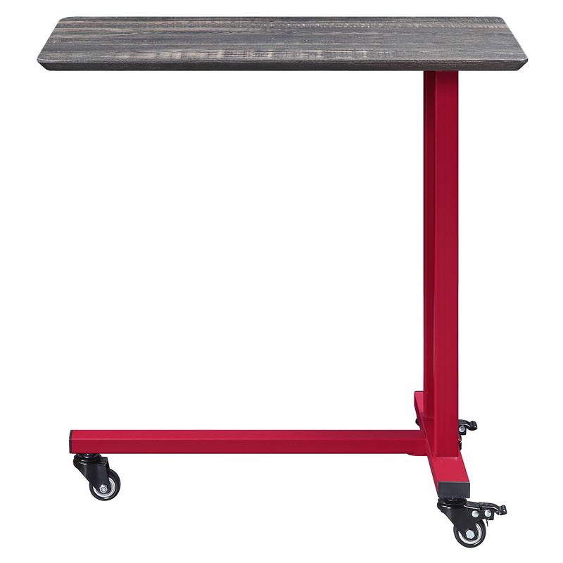 ACME Cargo Metal Base Accent Table with Wall Shelf and Caster Wheels in Red