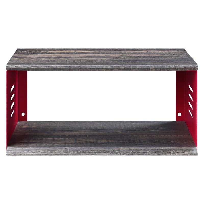 ACME Cargo Metal Base Accent Table with Wall Shelf and Caster Wheels in Red