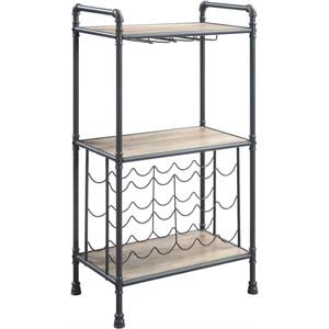 ACME Brantley Metal Wine Rack with Wooden Shelves in Antique Oak and Sandy Gray