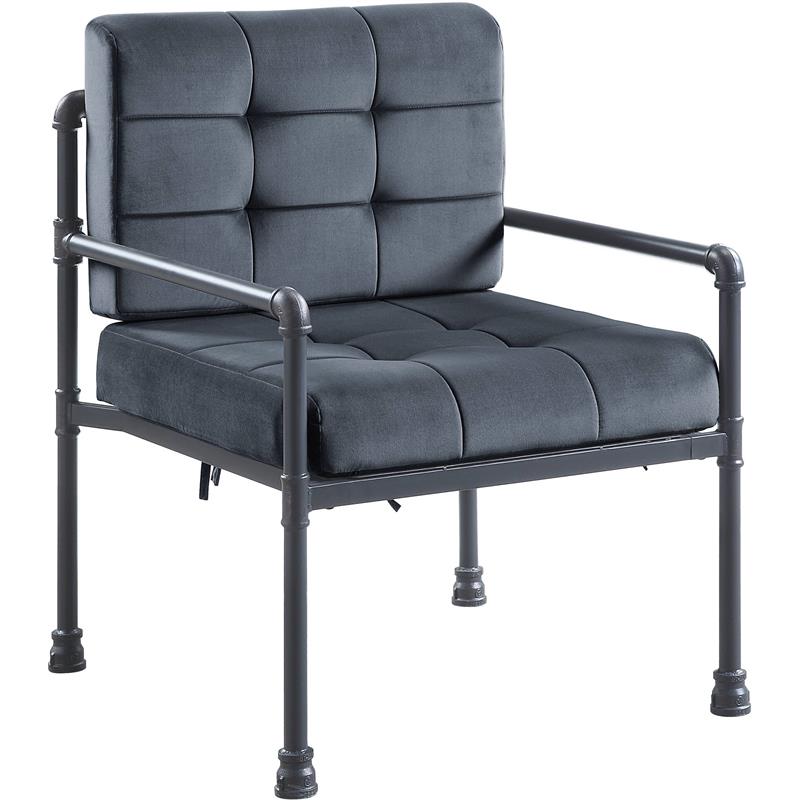 ACME Brantley Tufted Velvet Upholstered Chair with Pillow in Gray and Sandy Gray