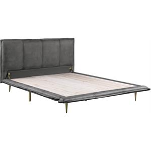 ACME Metis Top Grain Leather Upholstered Eastern King Bed in Gray