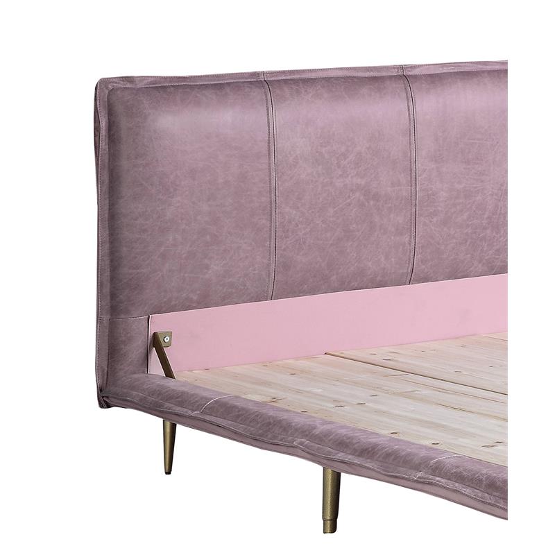 ACME Metis Top Grain Leather Upholstered Eastern King Bed  in Pink