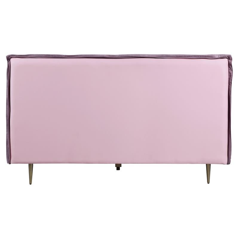 ACME Metis Top Grain Leather Upholstered Queen Bed with Metal Legs in Pink