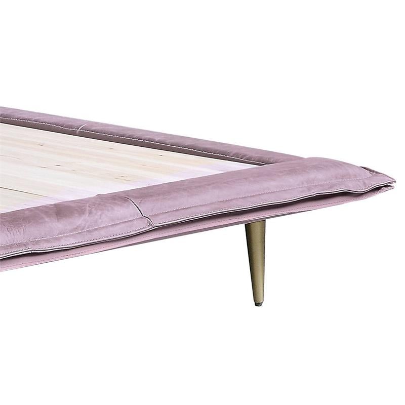 ACME Metis Top Grain Leather Upholstered Queen Bed with Metal Legs in Pink