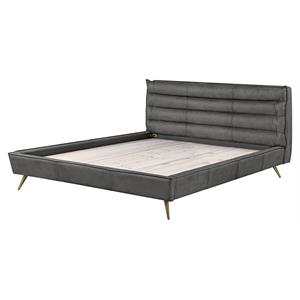 ACME Doris Top Grain Leather Upholstered Queen Bed with Tufted Headboard in Gray