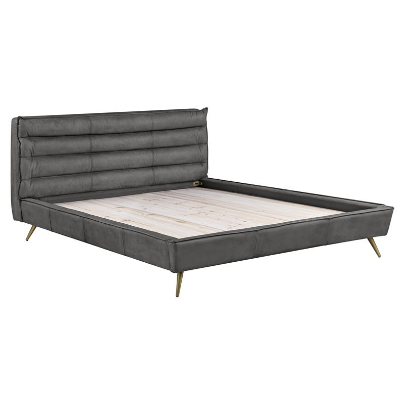 ACME Doris Top Grain Leather Upholstered Queen Bed with Tufted Headboard in Gray