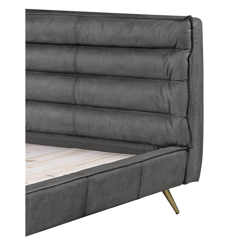ACME Doris Top Grain Leather Upholstered Queen Bed with Tufted Headboard in Gray
