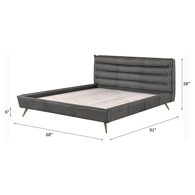ACME Doris Top Grain Leather Upholstered Queen Bed with Tufted Headboard in Gray