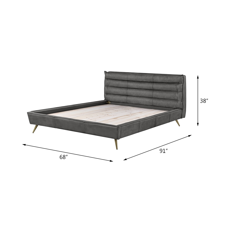 ACME Doris Top Grain Leather Upholstered Queen Bed with Tufted Headboard in Gray
