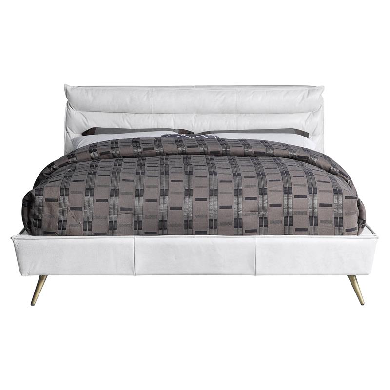 ACME Doris Top Grain Leather Upholstered Queen Bed in Vintage White