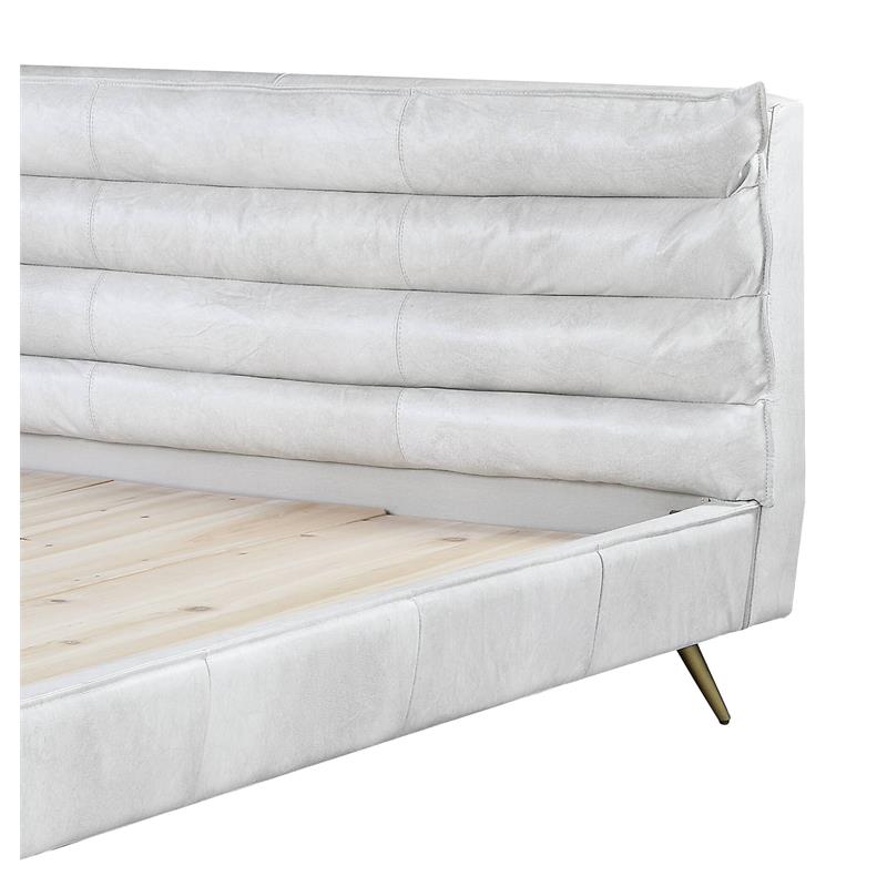 ACME Doris Top Grain Leather Upholstered Queen Bed in Vintage White
